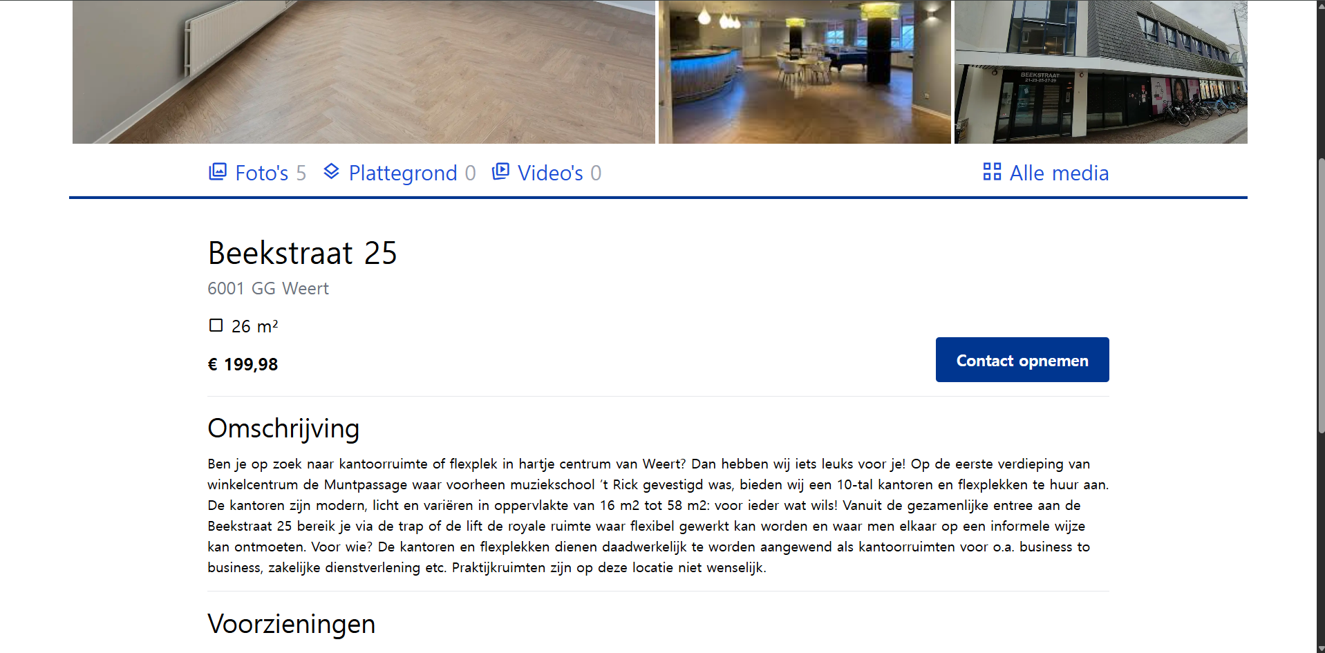 Speess space listing interface