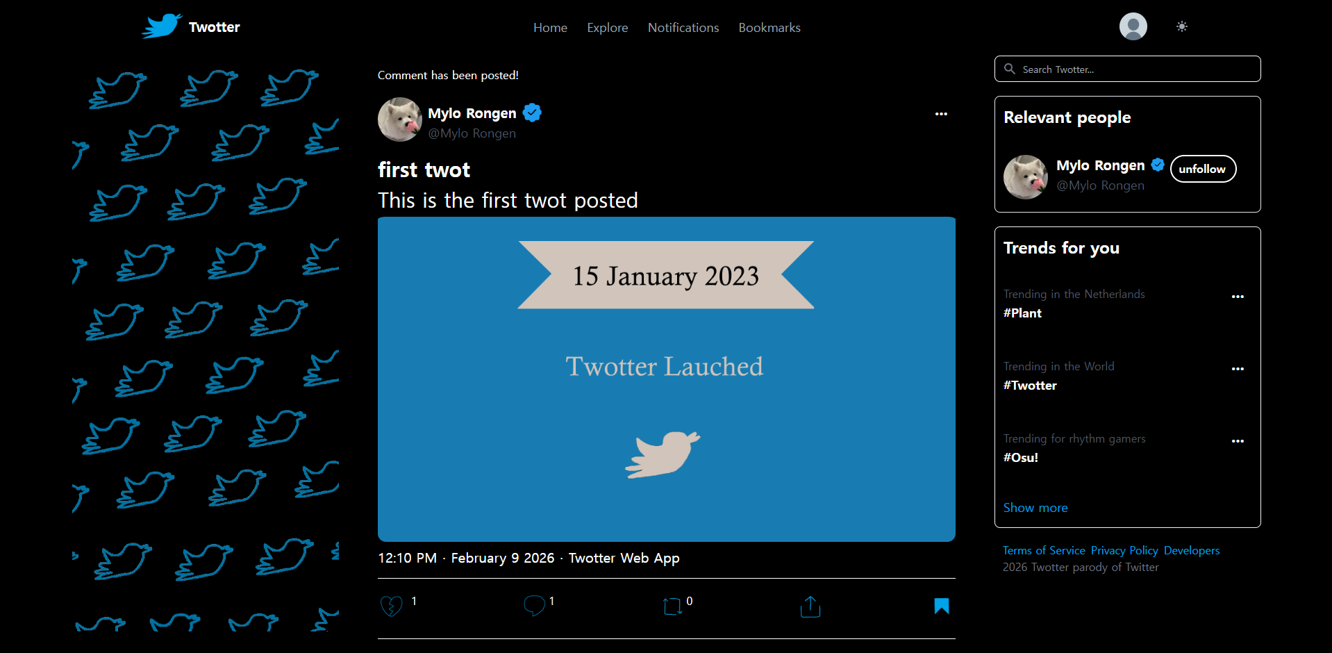 Twotter main feed