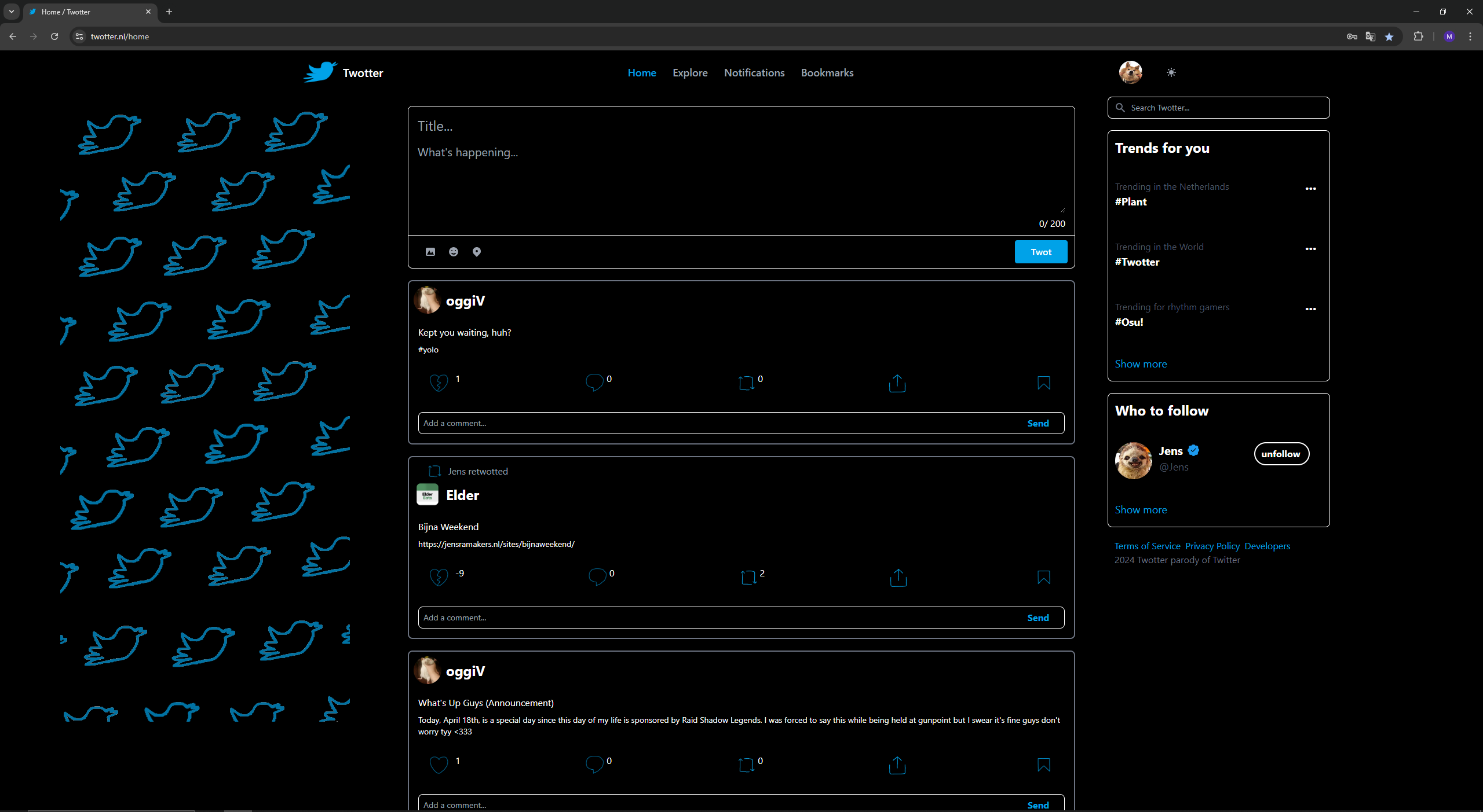 Twotter main feed