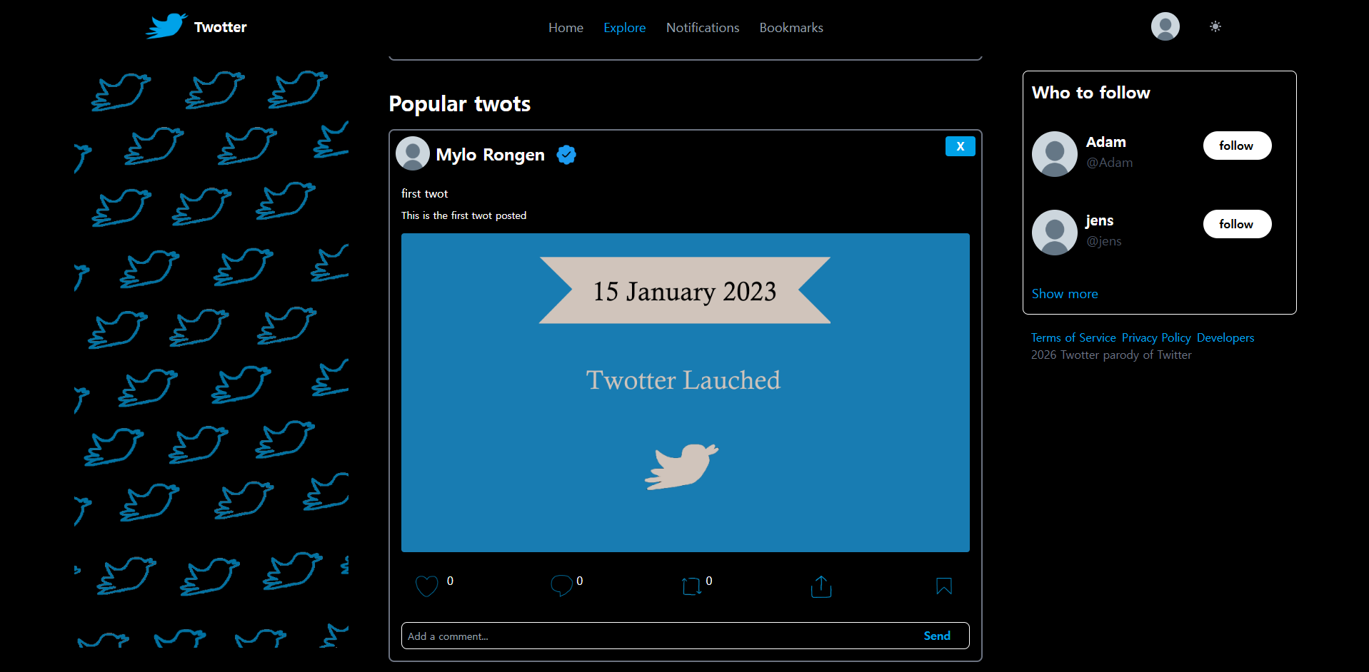 Twotter main feed