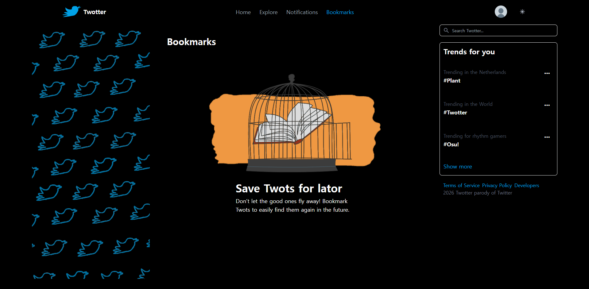 Twotter main feed